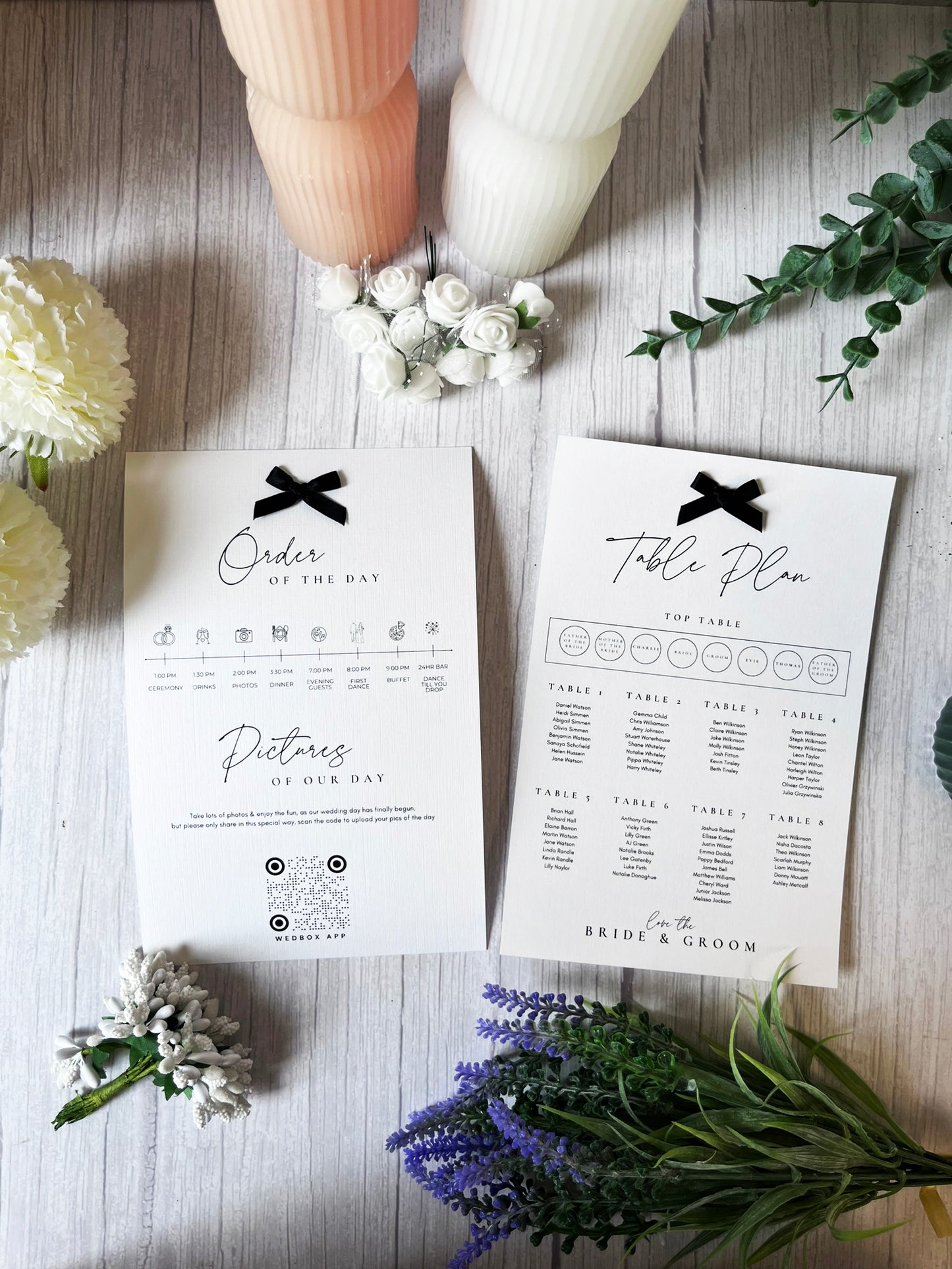 Wedding Order of the Day & Seating Plan Card